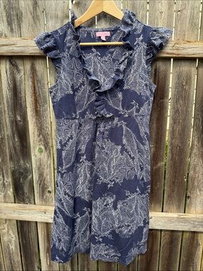 Lilly Pulitzer Clare Dress Navy White Silk Cotton Ruffle Dress